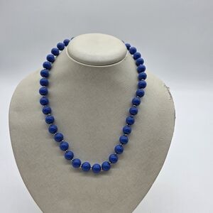 Vintage Genuine Lucite Blue Beaded Necklace Gold Tone Spacer Beads